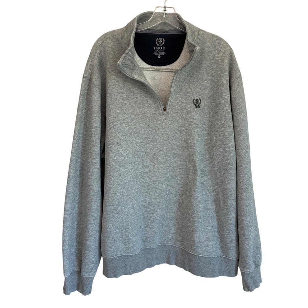 IZOD Mens XXL Heather Gray Quarter Zip Pullover Sweatshirt Embroidered Logo